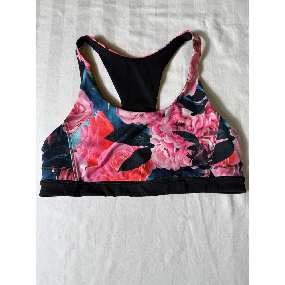 Lululemon Energy Sports Bra Pink Floral Rose Print Racerback 8 Yoga Athleisure